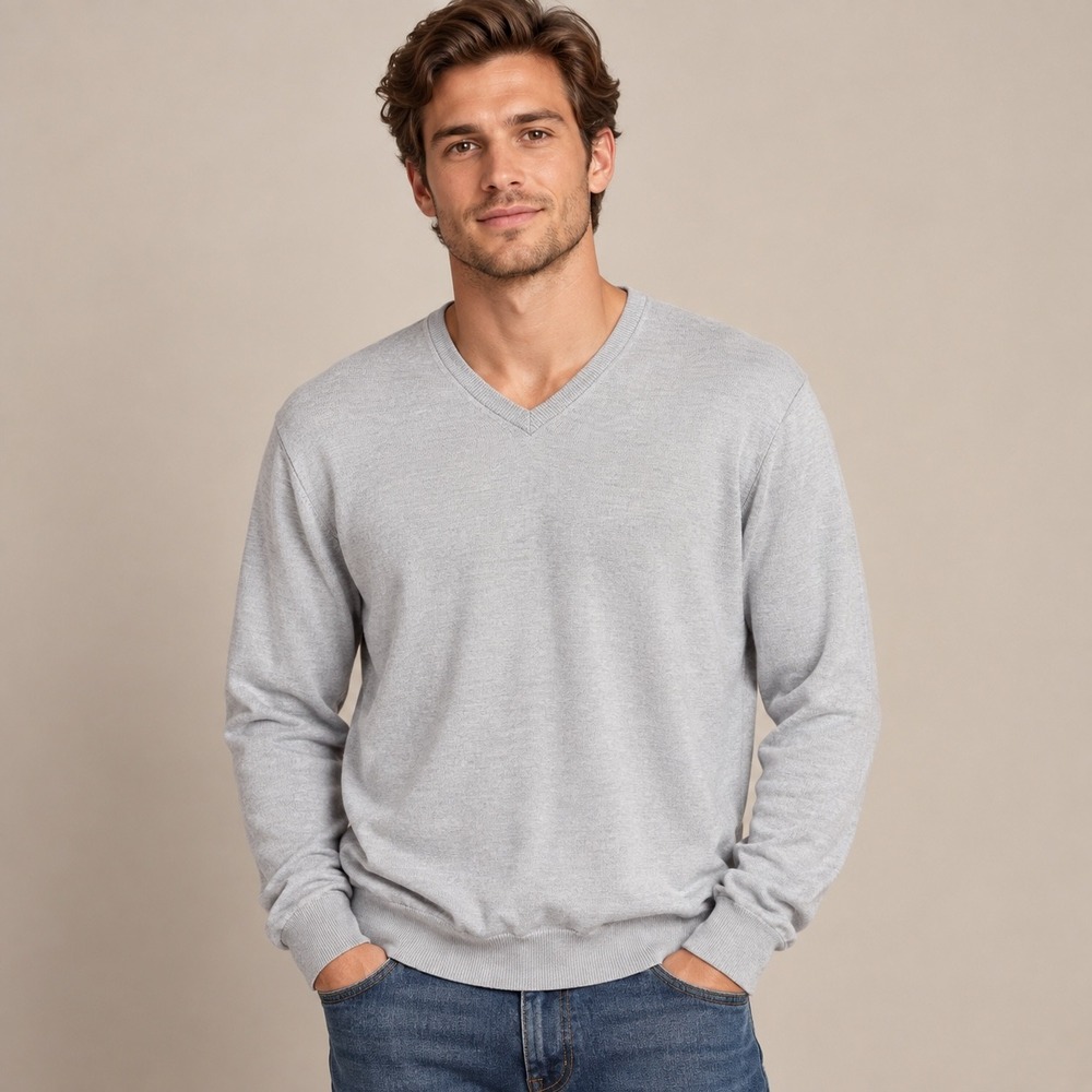 Armani Collezioni Men's 54 Gray Wool blend V-Neck Sweater Fits US Medium Italy